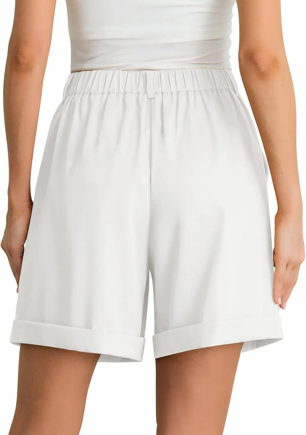 Feiersi Women Summer Dressy Elastic Waist Wide Leg Suit Tailored Shorts Trendy Work Shorts