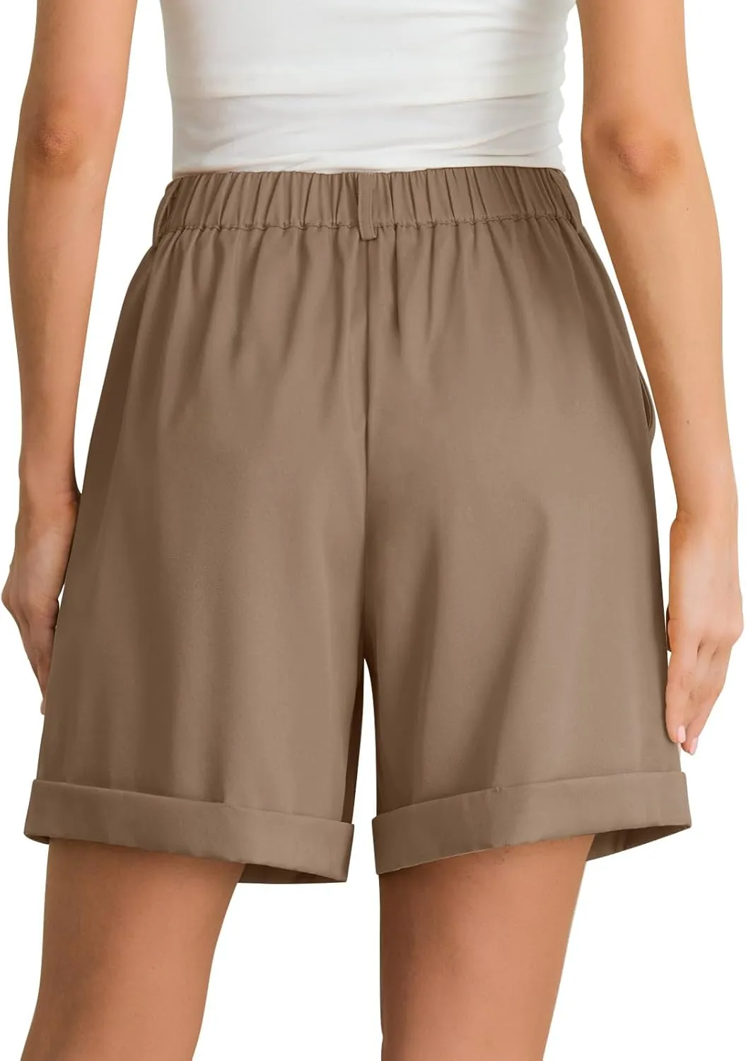 Feiersi Women Summer Dressy Elastic Waist Wide Leg Suit Tailored Shorts Trendy Work Shorts