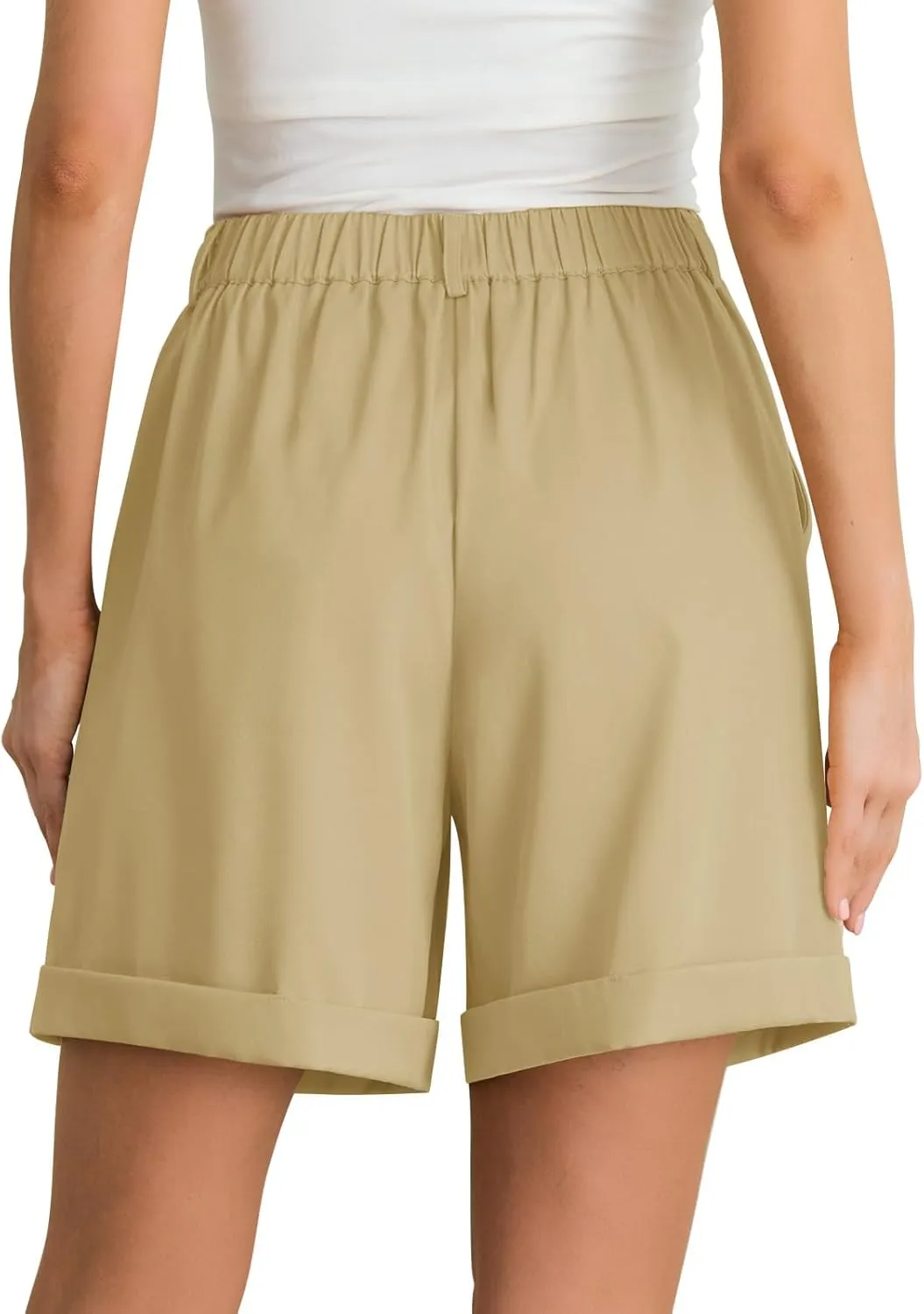 Feiersi Women Summer Dressy Elastic Waist Wide Leg Suit Tailored Shorts Trendy Work Shorts