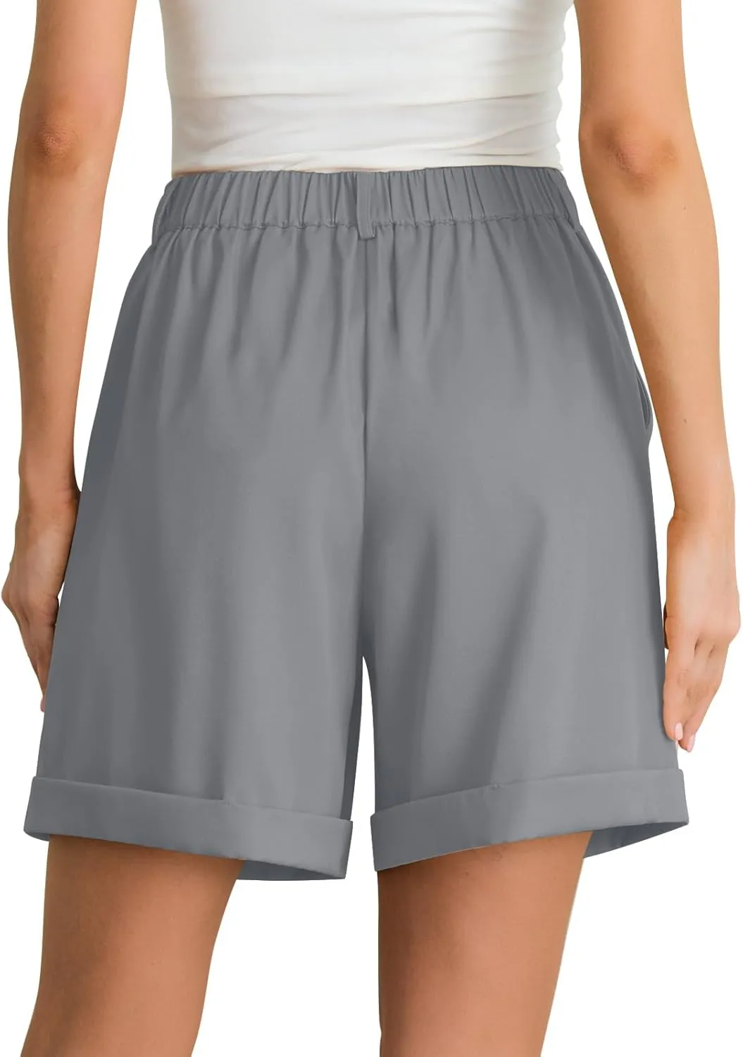 Feiersi Women Summer Dressy Elastic Waist Wide Leg Suit Tailored Shorts Trendy Work Shorts