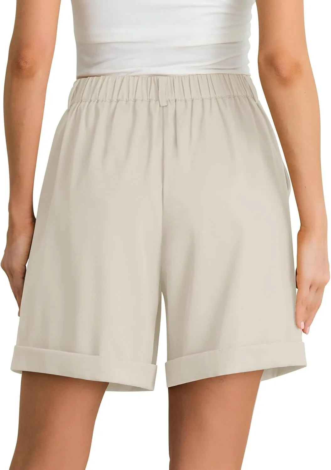 Feiersi Women Summer Dressy Elastic Waist Wide Leg Suit Tailored Shorts Trendy Work Shorts
