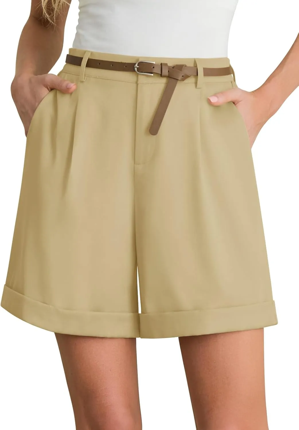 Feiersi Women Summer Dressy Elastic Waist Wide Leg Suit Tailored Shorts Trendy Work Shorts