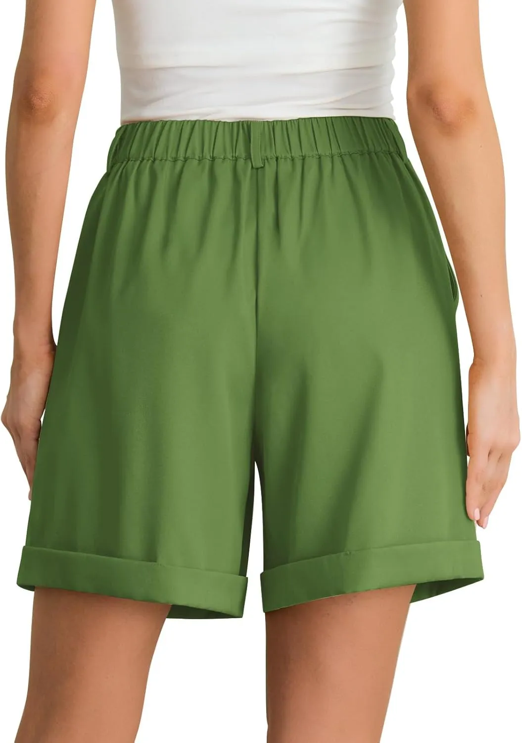 Feiersi Women Summer Dressy Elastic Waist Wide Leg Suit Tailored Shorts Trendy Work Shorts