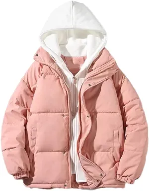 Fjnbbiot Women's Winter Jacket Down Cotton Padded Coat Loose Casual Overcoat Female Fashion Hooded Short Parkas