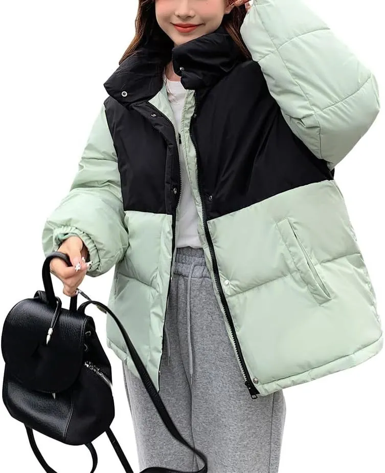 Fjnbbiot Women's Winter Loose Short Jacket Overcoat Thick Down Cotton Padded Coat Casual Puffer Parkas