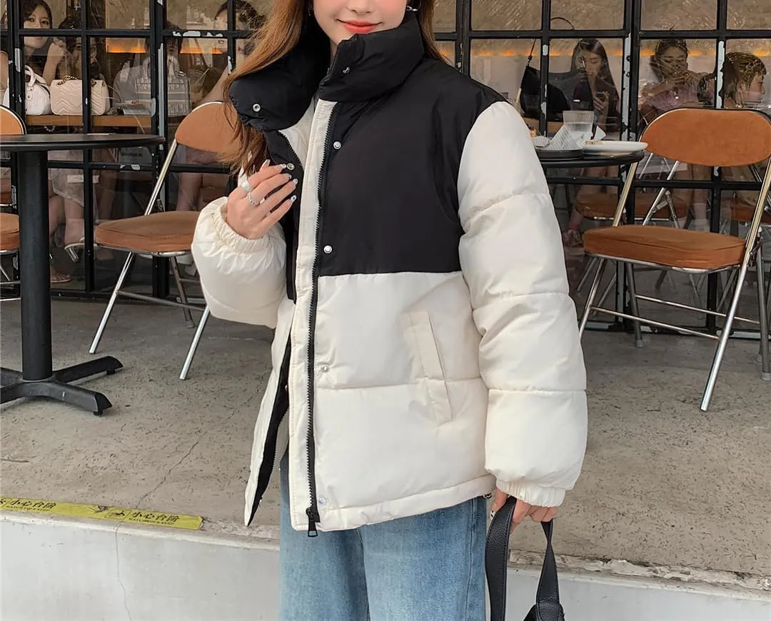 Fjnbbiot Women's Winter Loose Short Jacket Overcoat Thick Down Cotton Padded Coat Casual Puffer Parkas