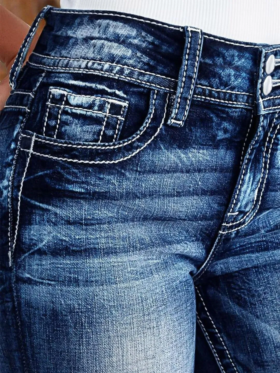 Flamingals Women's Boot Cut Jeans Butt Lifting Stretch Jeans Embroidered Skinny Leg Mid Rise Double Button Jeans