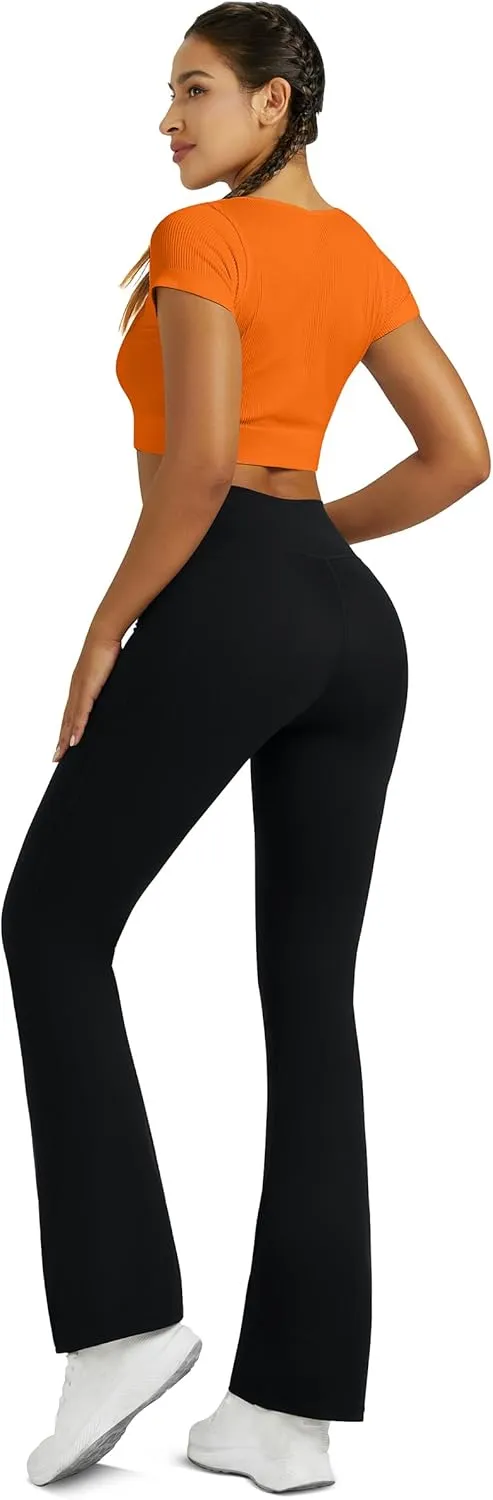 Flare Leggings for Women with Pockets 2pack High Waisted Crossover Flare Leggings Bootcut Yoga Pants