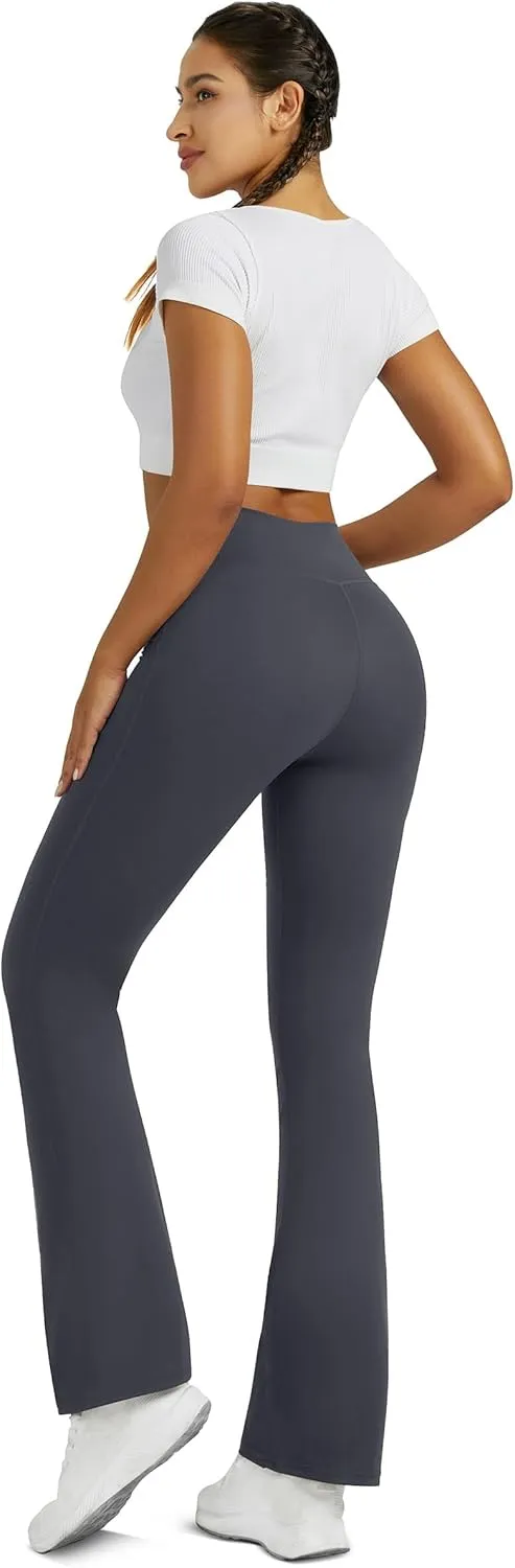 Flare Leggings for Women with Pockets 2pack High Waisted Crossover Flare Leggings Bootcut Yoga Pants