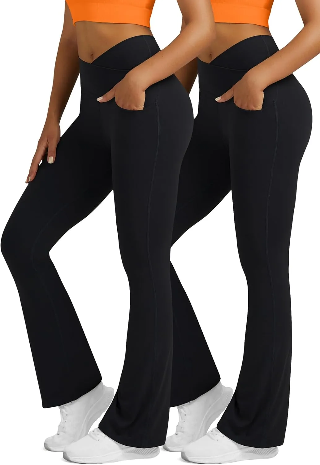 Flare Leggings for Women with Pockets 2pack High Waisted Crossover Flare Leggings Bootcut Yoga Pants