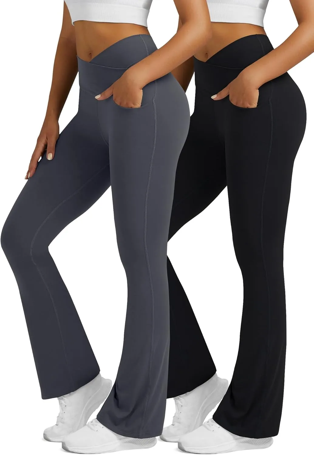 Flare Leggings for Women with Pockets 2pack High Waisted Crossover Flare Leggings Bootcut Yoga Pants