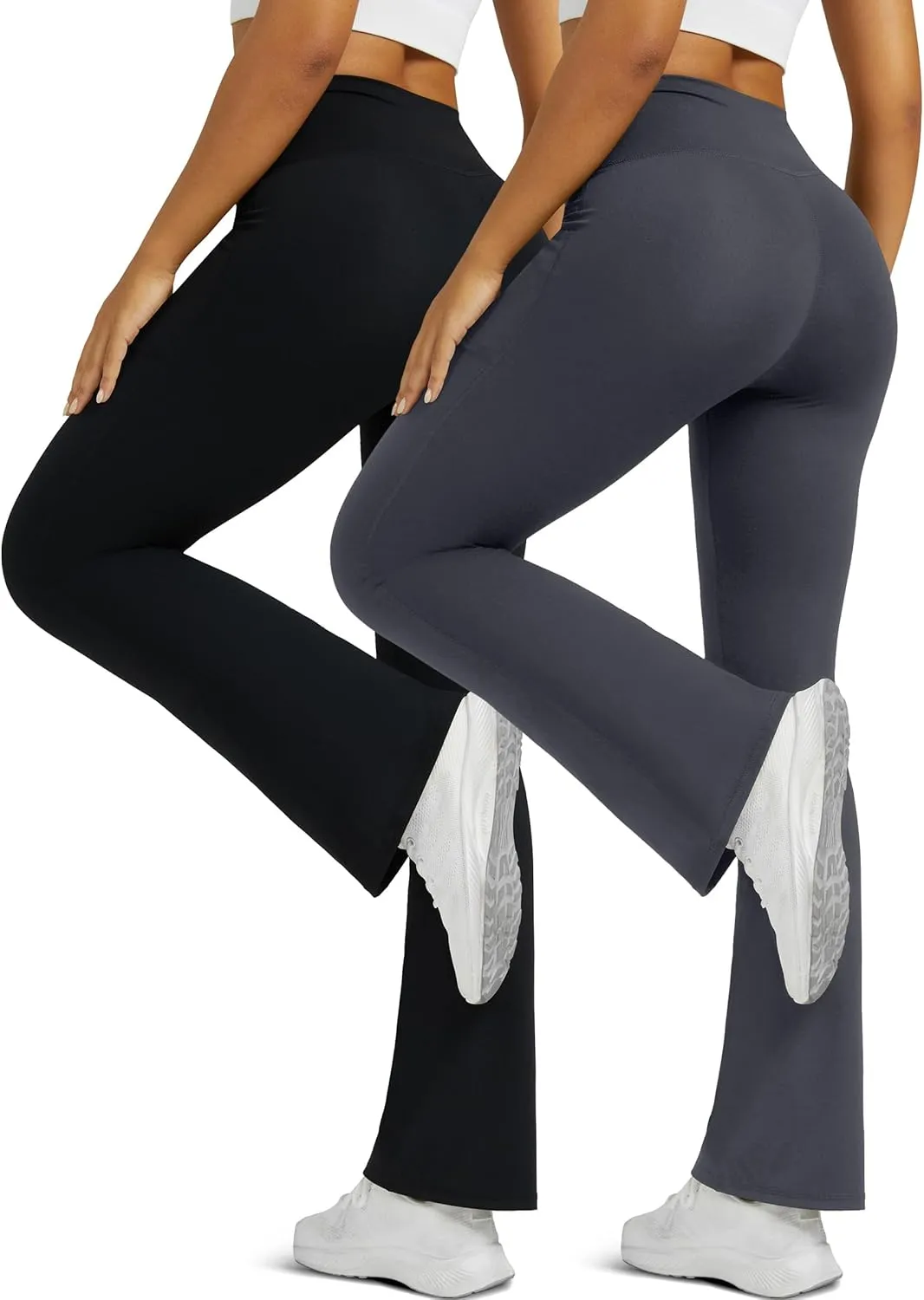 Flare Leggings for Women with Pockets 2pack High Waisted Crossover Flare Leggings Bootcut Yoga Pants