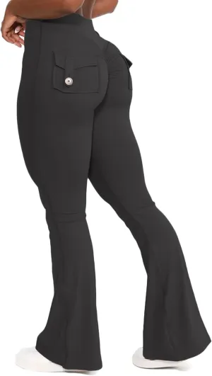 Flare Leggings with Back Pockets for Women Workout Leggings Scrunch Butt Lifting Gym Yoga Pant
