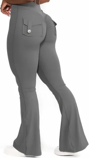 Flare Leggings with Back Pockets for Women Workout Leggings Scrunch Butt Lifting Gym Yoga Pant