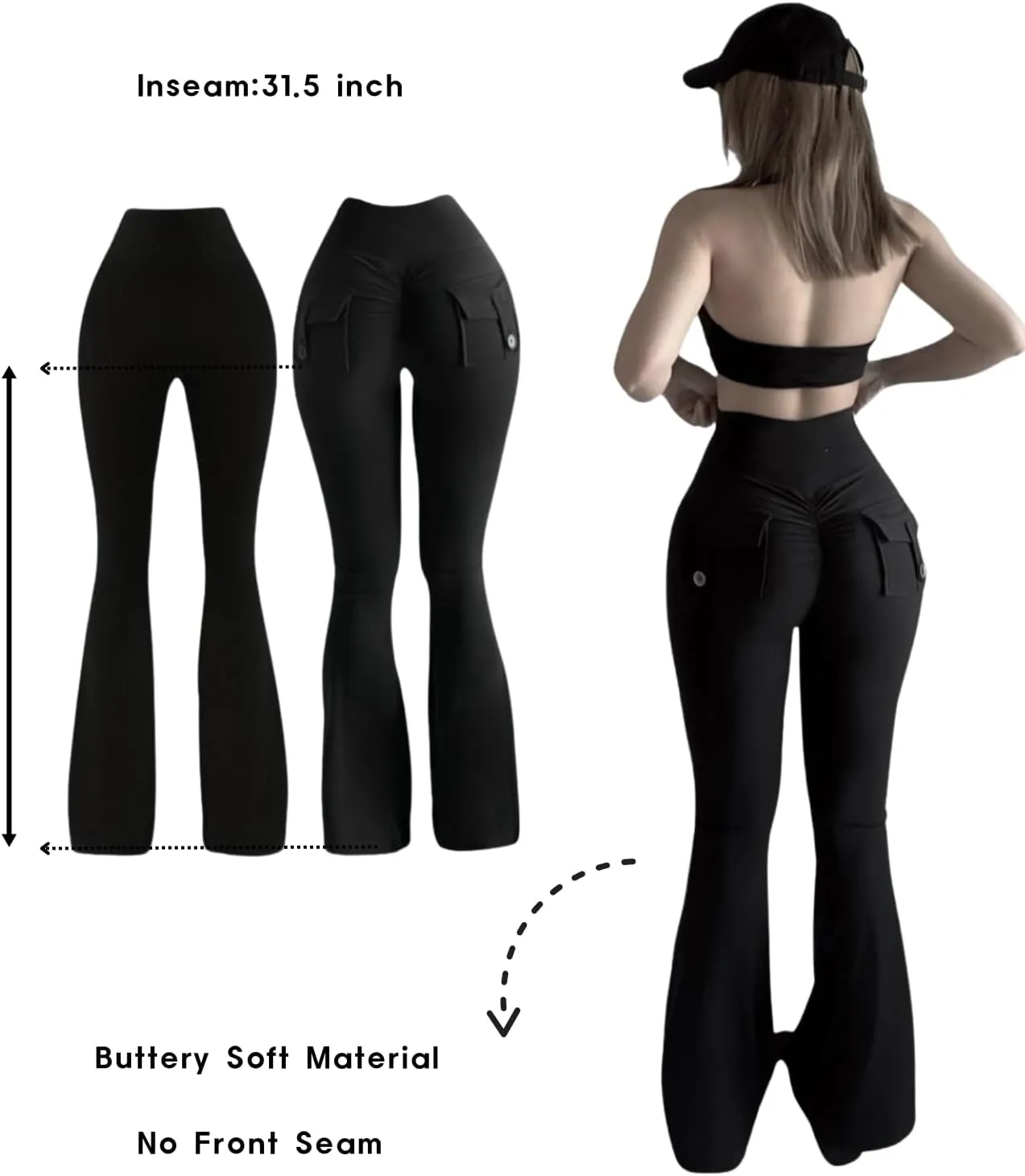 Flare Leggings with Back Pockets for Women Workout Leggings Scrunch Butt Lifting Gym Yoga Pant