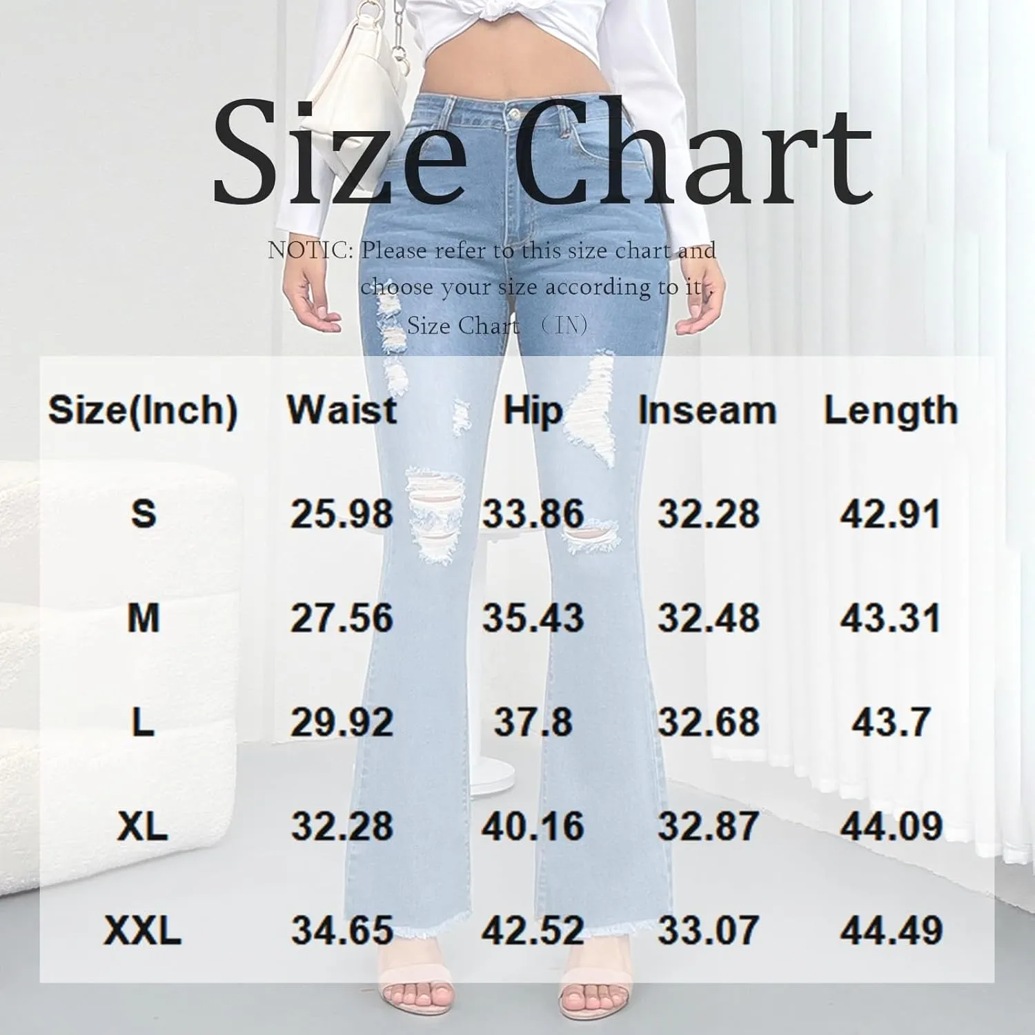 Flare Ripped Jeans Womens High Waisted Bell Bottom Distressed Jeans Skinny Bootcut Pants Denim Pants with Pockets