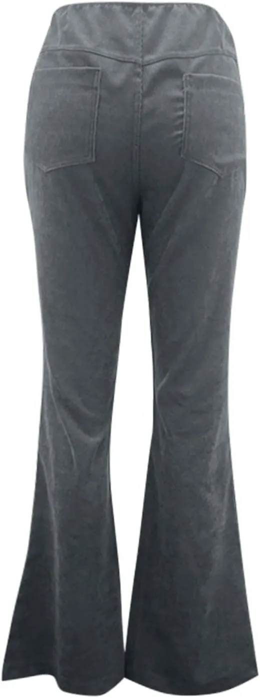 Flared Corduroy Pants Women Bootcut Pull On Work Pants Elastic High Waisted Flare Pants Bell Bottom Trousers w/Pockets