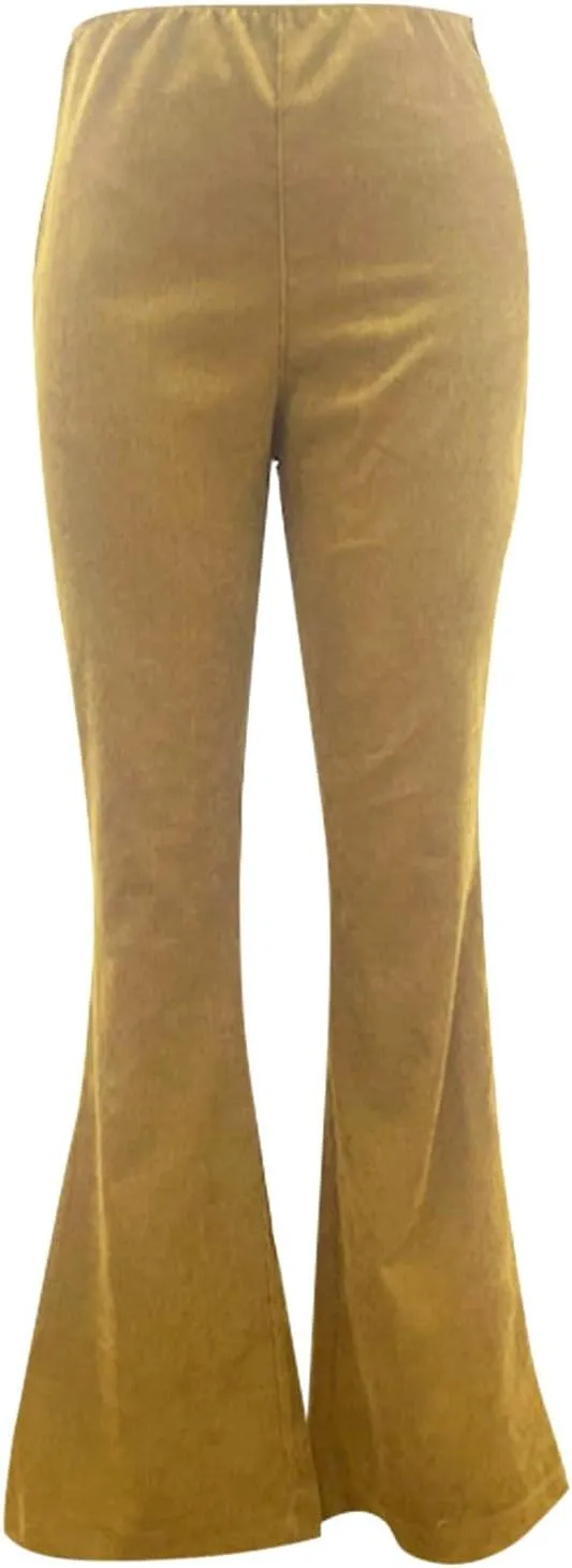 Flared Corduroy Pants Women Bootcut Pull On Work Pants Elastic High Waisted Flare Pants Bell Bottom Trousers w/Pockets