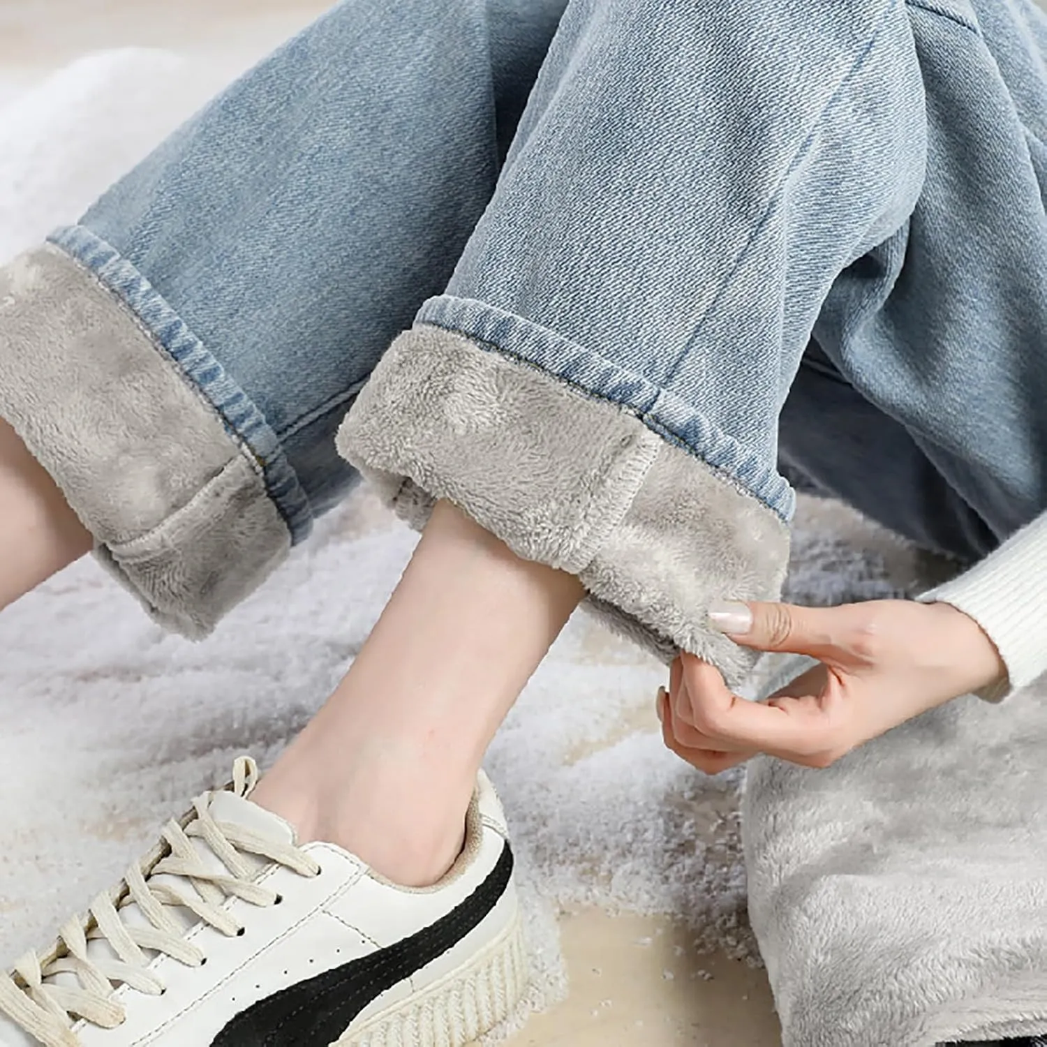 Fleece Lined Jeans Women High Waisted Straight Wide Leg Bootcut Denim Pants Fall Trendy Dressy Casual Plus Size Jean