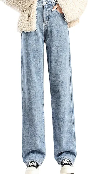 Fleece Lined Jeans Women High Waisted Straight Wide Leg Bootcut Denim Pants Fall Trendy Dressy Casual Plus Size Jean