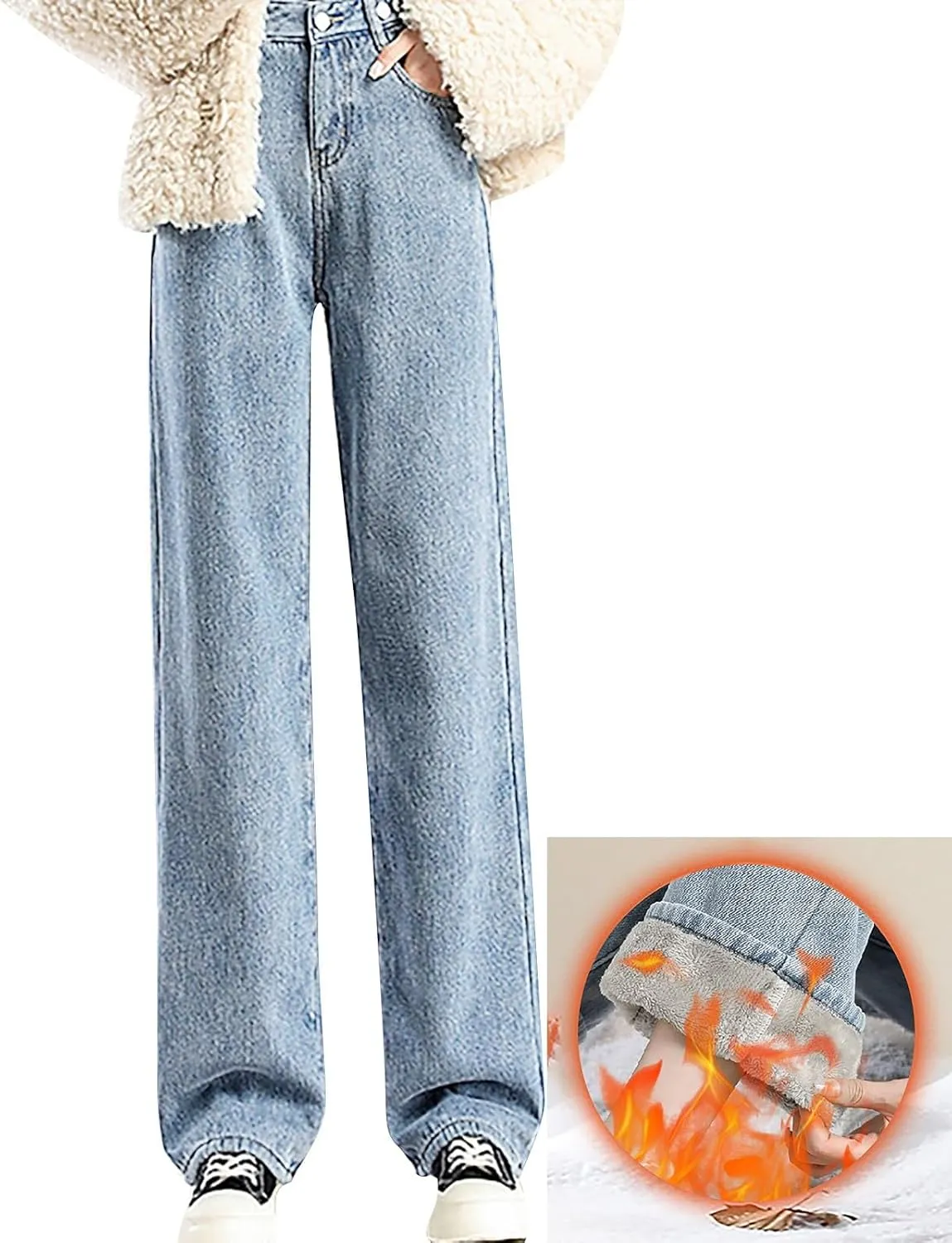 Fleece Lined Jeans Women High Waisted Straight Wide Leg Bootcut Denim Pants Fall Trendy Dressy Casual Plus Size Jean