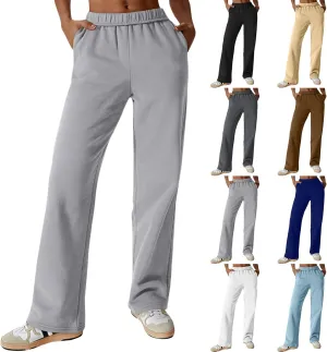 Fleece Straight Leg Sweatpants for Women Elastic High Waisted Joggers Athletic Sweat Pants Lounge Pants with Pockets
