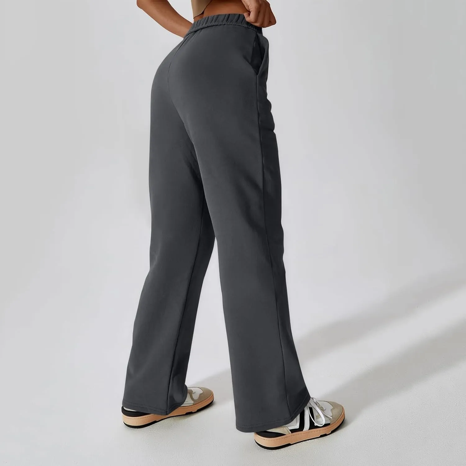 Fleece Straight Leg Sweatpants for Women Elastic High Waisted Joggers Athletic Sweat Pants Lounge Pants with Pockets
