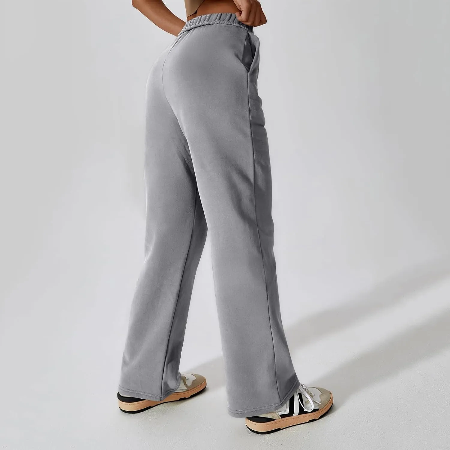Fleece Straight Leg Sweatpants for Women Elastic High Waisted Joggers Athletic Sweat Pants Lounge Pants with Pockets