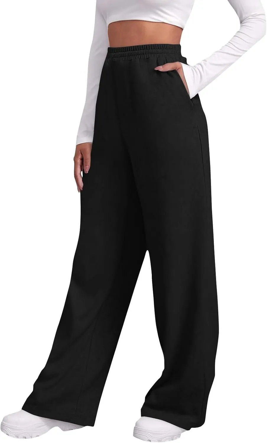 Fleece Straight Leg Sweatpants for Women Elastic High Waisted Joggers Athletic Sweat Pants Lounge Pants with Pockets