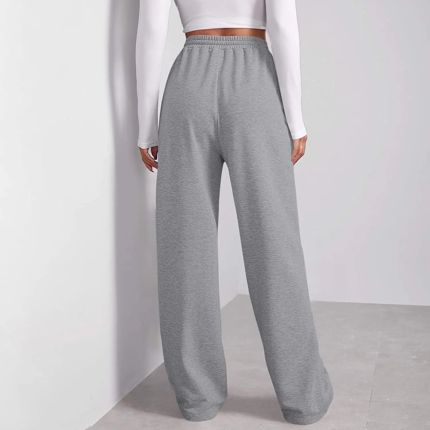 Fleece Straight Leg Sweatpants for Women Elastic High Waisted Joggers Athletic Sweat Pants Lounge Pants with Pockets