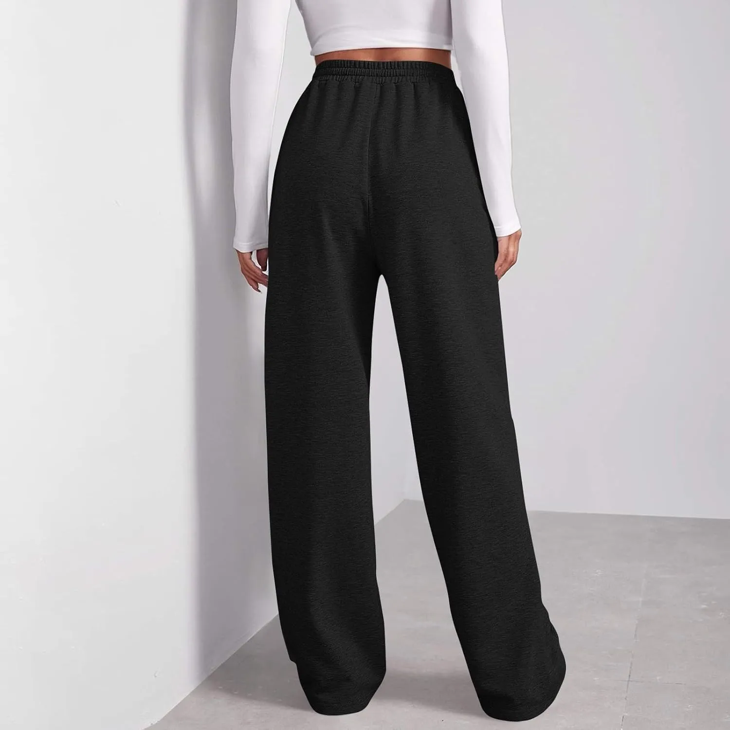 Fleece Straight Leg Sweatpants for Women Elastic High Waisted Joggers Athletic Sweat Pants Lounge Pants with Pockets