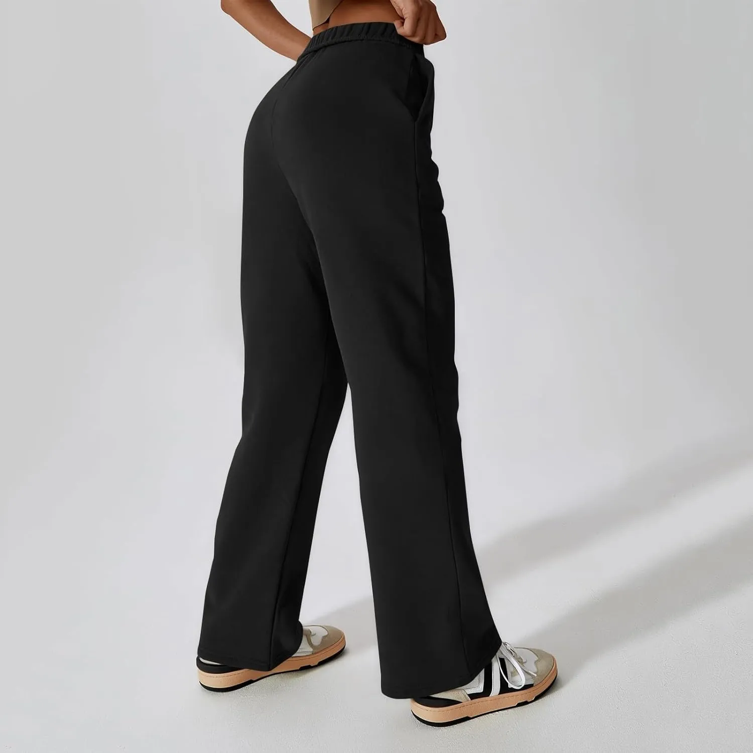 Fleece Straight Leg Sweatpants for Women Elastic High Waisted Joggers Athletic Sweat Pants Lounge Pants with Pockets