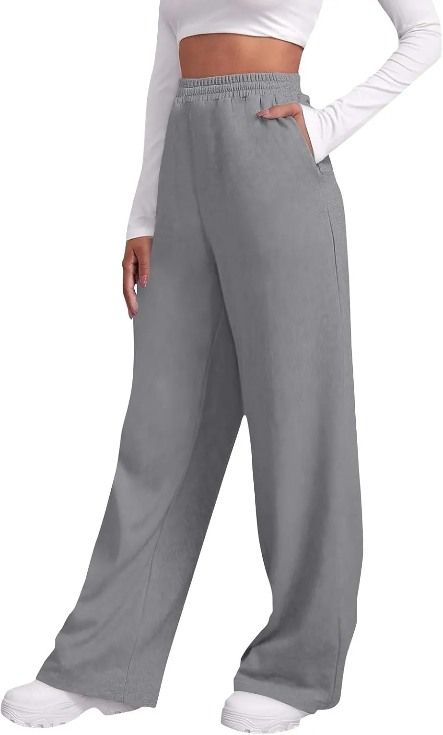 Fleece Straight Leg Sweatpants for Women Elastic High Waisted Joggers Athletic Sweat Pants Lounge Pants with Pockets