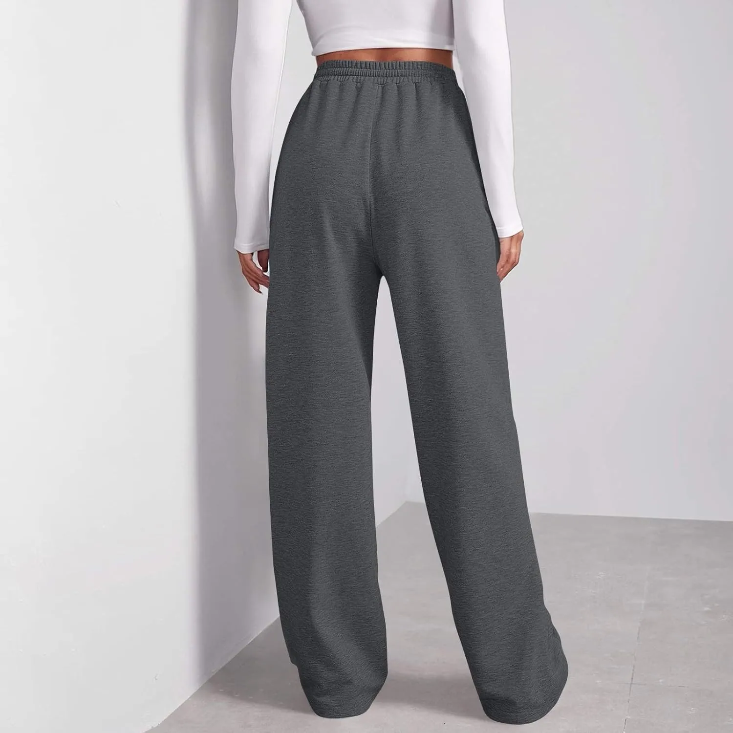 Fleece Straight Leg Sweatpants for Women Elastic High Waisted Joggers Athletic Sweat Pants Lounge Pants with Pockets