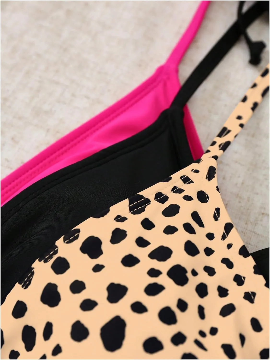 Floerns Women's 3 Pack Bikini Top Halter Tie Back Wireless Triangle Bathing Suit Tops