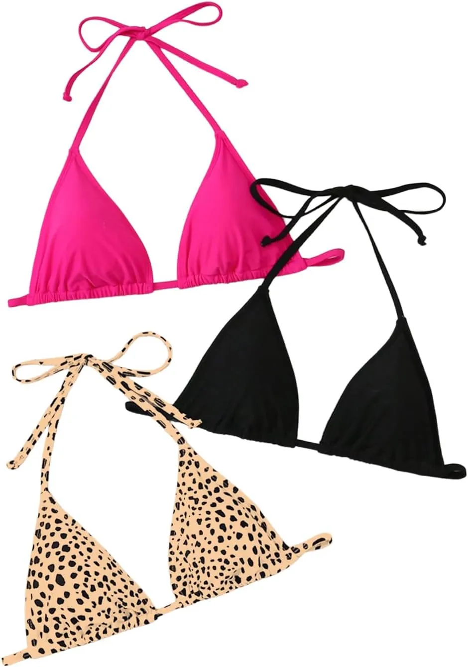 Floerns Women's 3 Pack Bikini Top Halter Tie Back Wireless Triangle Bathing Suit Tops