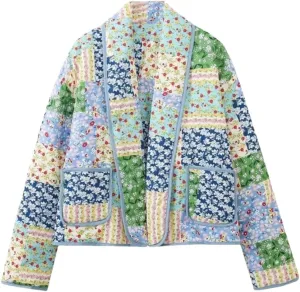 Fnfmrfmr Women Cotton Padded Coat Winter Printed Long Sleeve Cardigan Loose Jacket Top Parkas