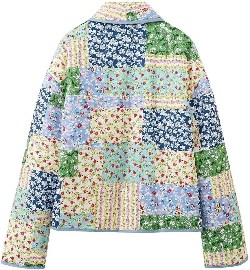 Fnfmrfmr Women Cotton Padded Coat Winter Printed Long Sleeve Cardigan Loose Jacket Top Parkas