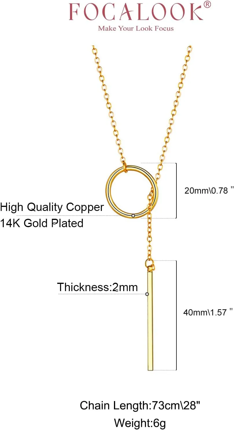 FOCALOOK Long Necklaces for Women 14K Gold Plated Dainty Drop Bar Pendant Lariat Y-Shaped Necklace Earring Set 28inch/73cm