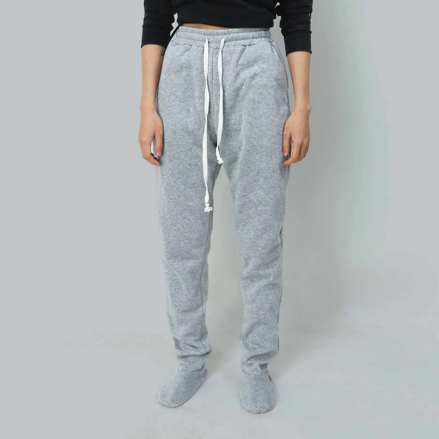 Footed Sweatpants for Women Classic High Waisted Loose Fit Casual Trousers Pockets Drawstring Pajama Pants for Women