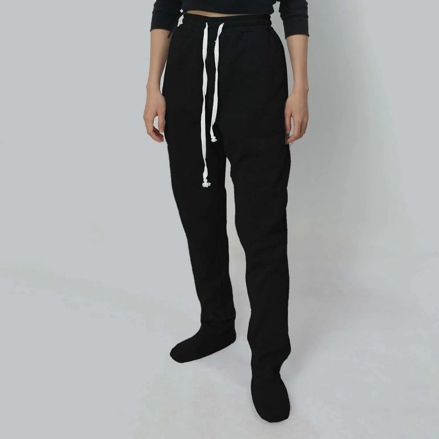 Footed Sweatpants for Women Classic High Waisted Loose Fit Casual Trousers Pockets Drawstring Pajama Pants for Women