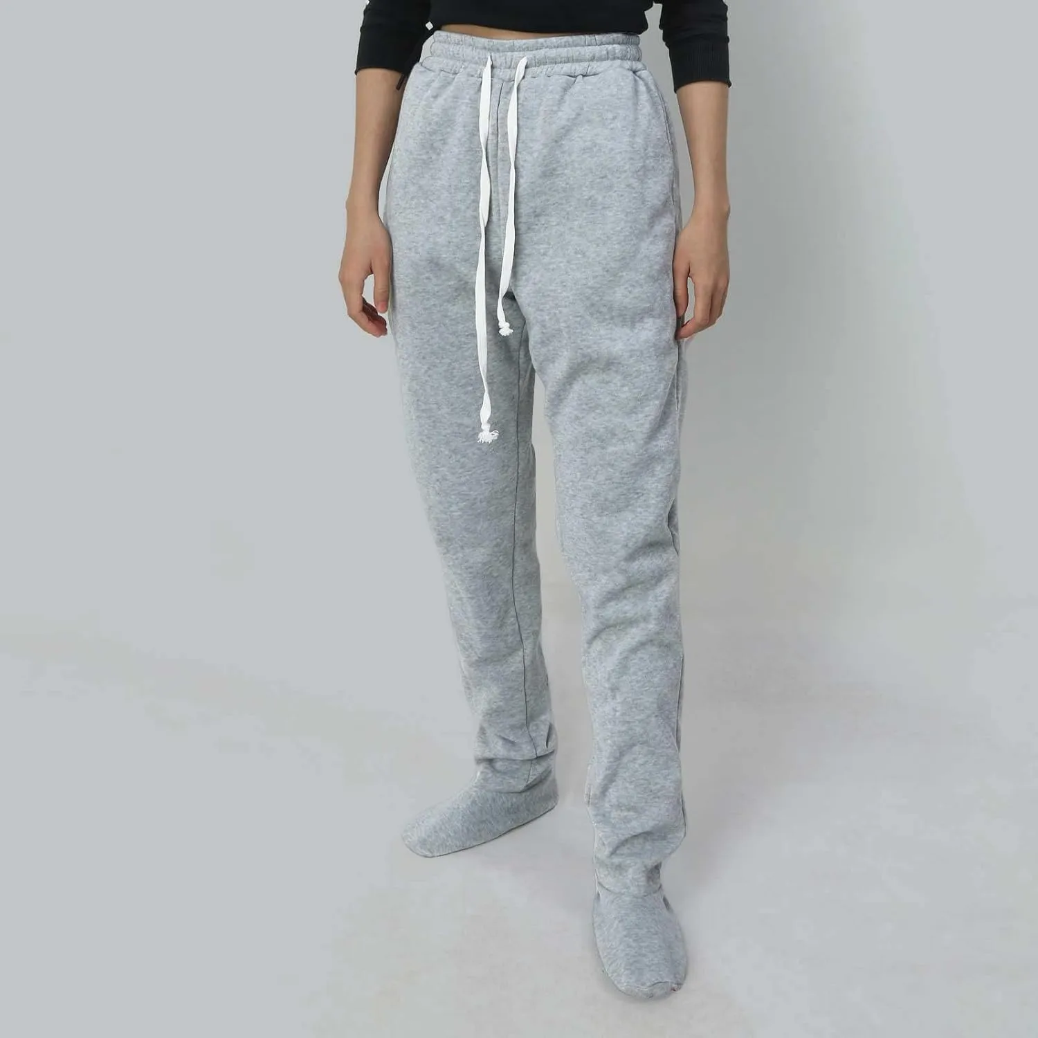 Footed Sweatpants for Women Classic High Waisted Loose Fit Casual Trousers Pockets Drawstring Pajama Pants for Women