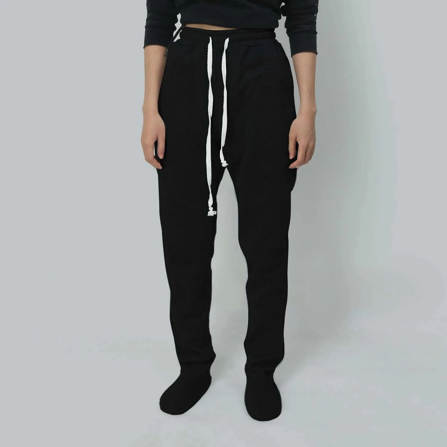 Footed Sweatpants for Women Classic High Waisted Loose Fit Casual Trousers Pockets Drawstring Pajama Pants for Women