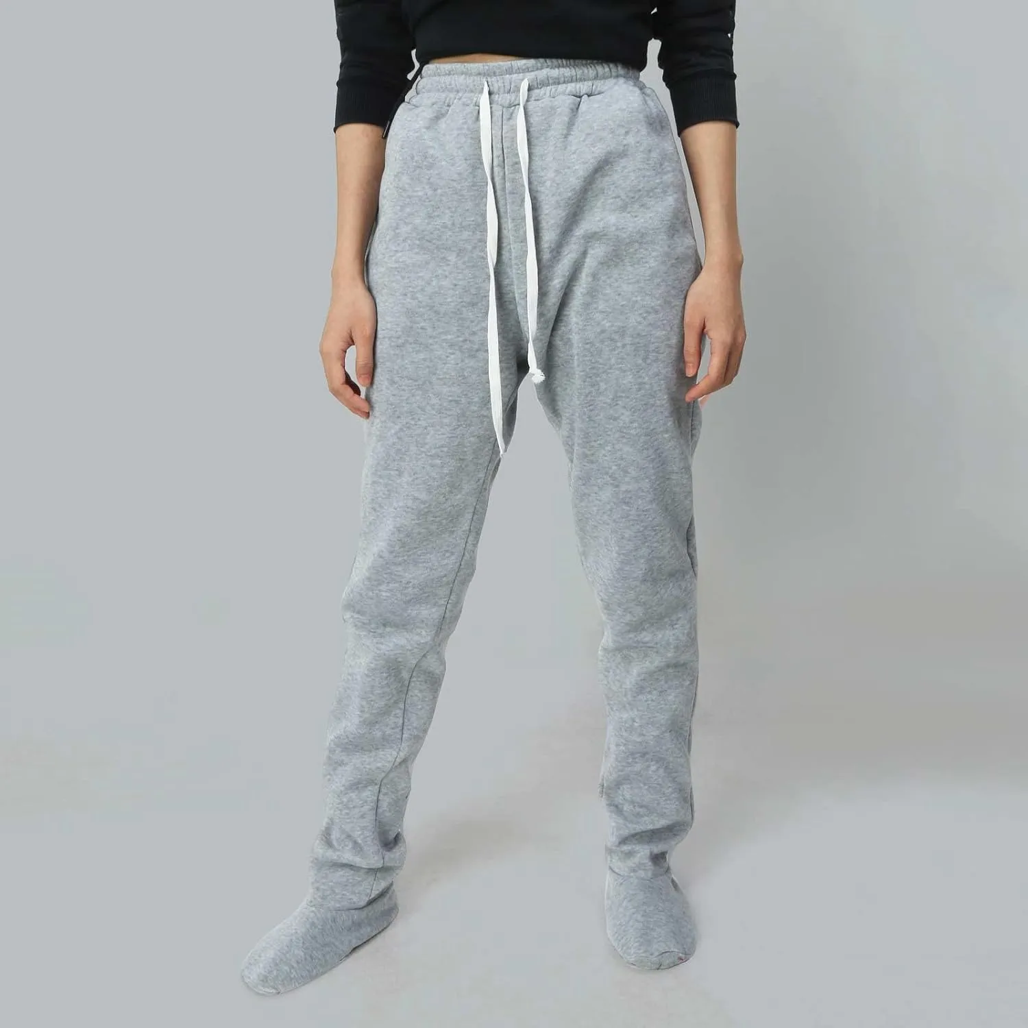 Footed Sweatpants for Women Classic High Waisted Loose Fit Casual Trousers Pockets Drawstring Pajama Pants for Women