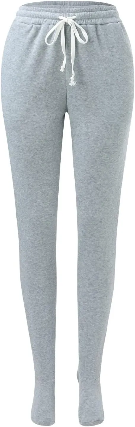 Footed Sweatpants for Women Classic High Waisted Loose Fit Casual Trousers Pockets Drawstring Pajama Pants for Women