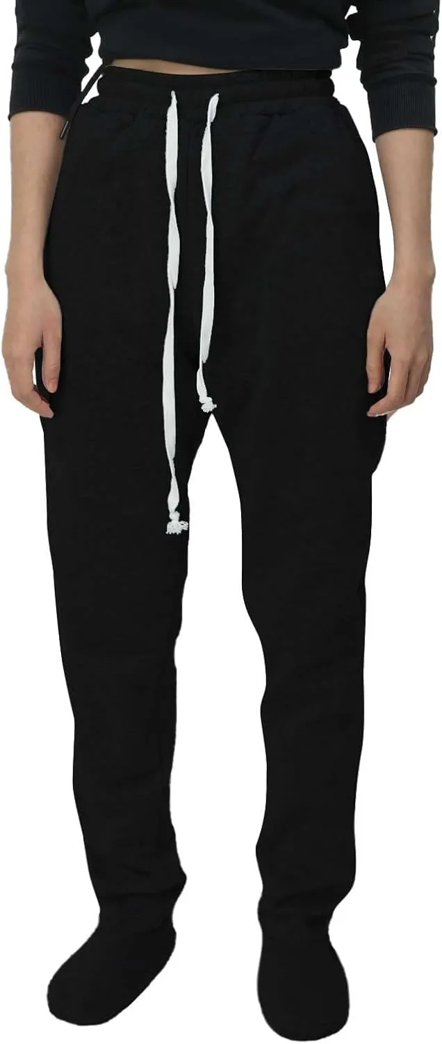 Footed Sweatpants for Women Classic High Waisted Loose Fit Casual Trousers Pockets Drawstring Pajama Pants for Women