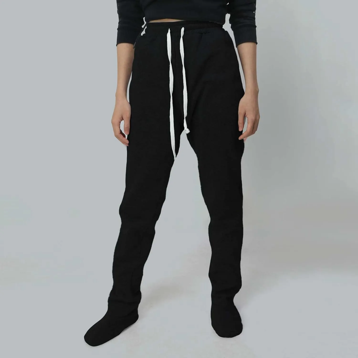 Footed Sweatpants for Women Classic High Waisted Loose Fit Casual Trousers Pockets Drawstring Pajama Pants for Women