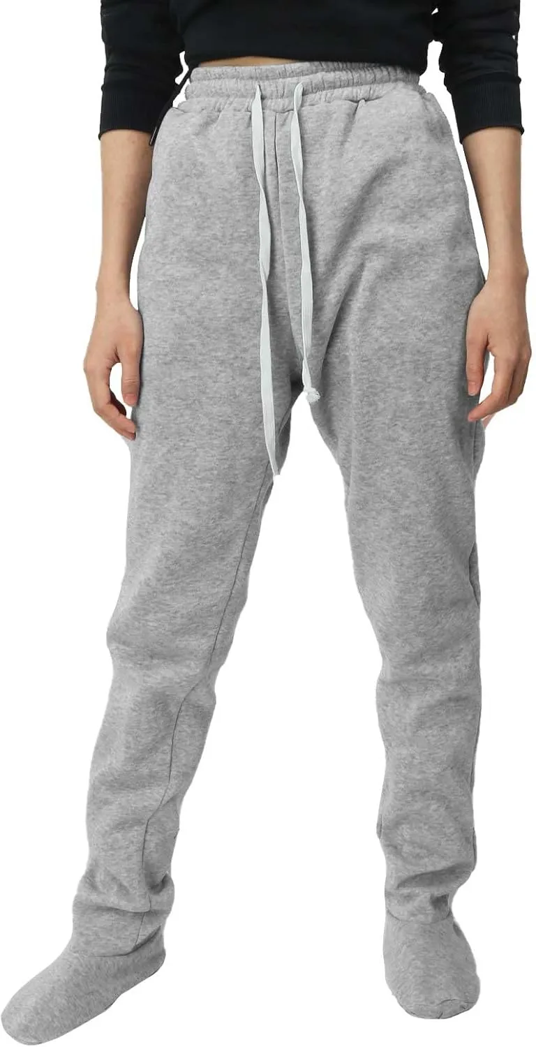 Footed Sweatpants for Women Classic High Waisted Loose Fit Casual Trousers Pockets Drawstring Pajama Pants for Women