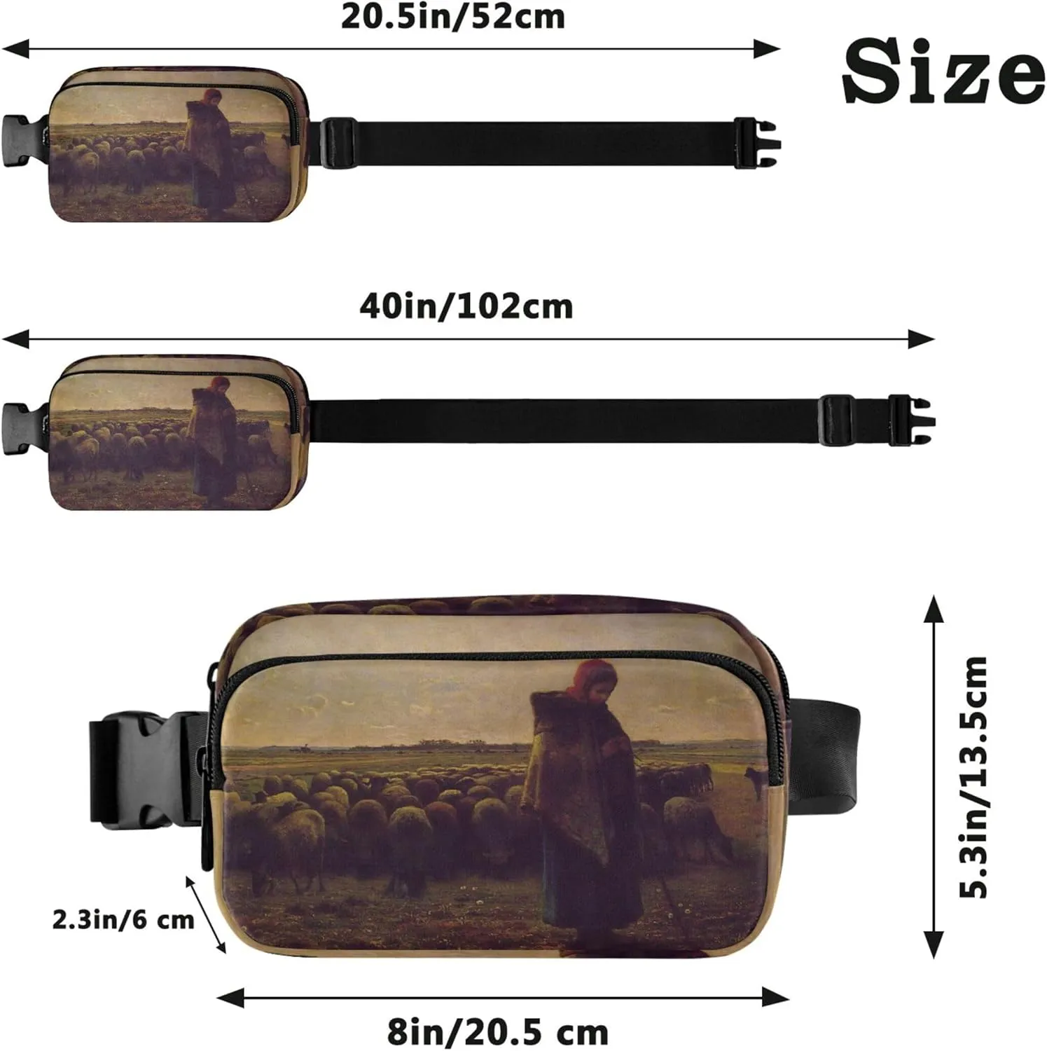 Fran?ois Millet Shepherdess Print Waterproof Fanny Packs Women Hip Bag Belt Pouch Designer Waist Purse for Women