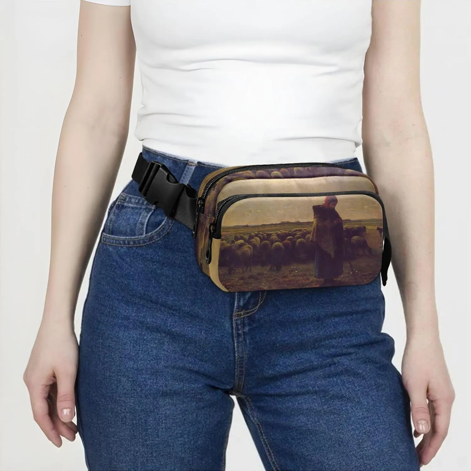 Fran?ois Millet Shepherdess Print Waterproof Fanny Packs Women Hip Bag Belt Pouch Designer Waist Purse for Women